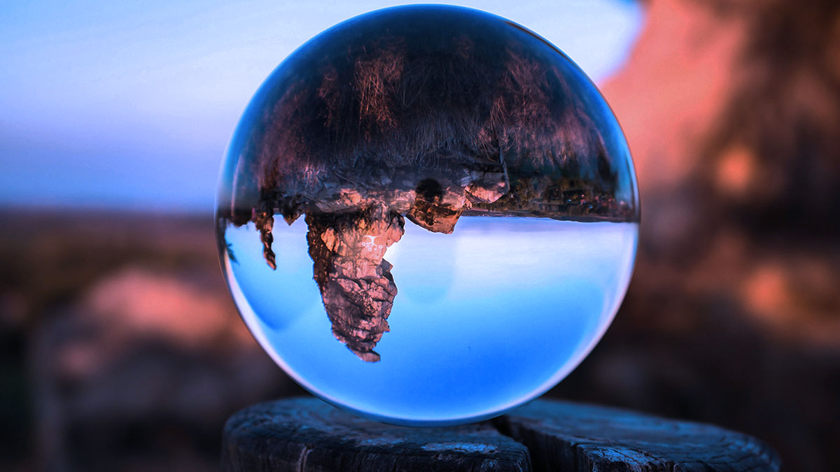 Upside down landscape in a sphere