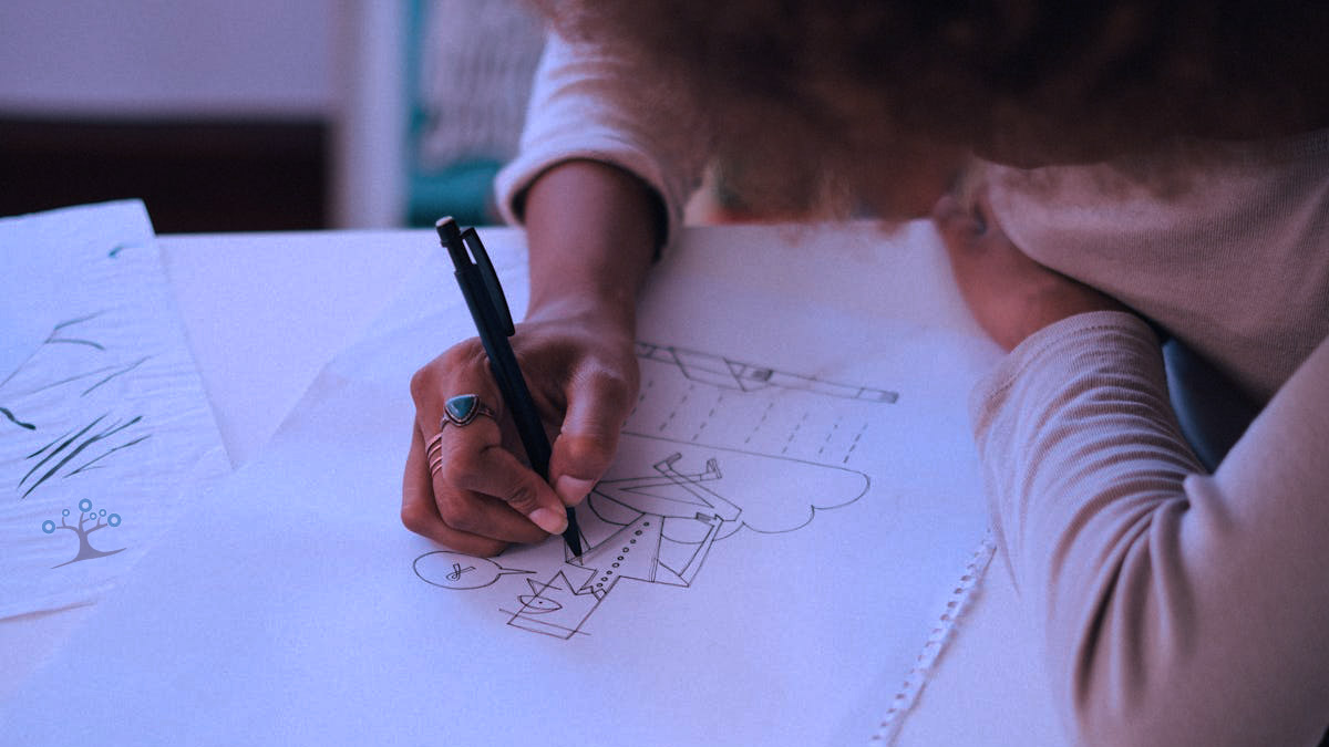 A middle school student drawing on paper.