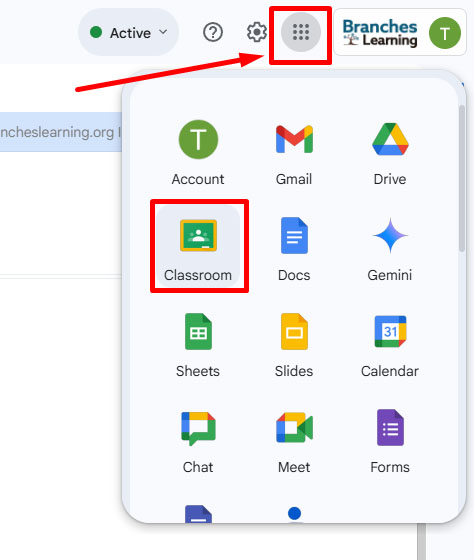 Google Classroom Menu